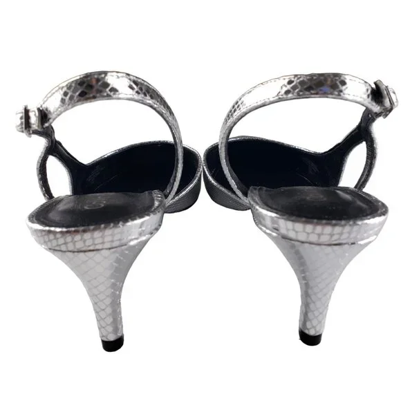 Calvin Klein Slingback Silver 2” Heels 9 Pointy Toe Worn Once Like New Condition - Picture 5 of 10